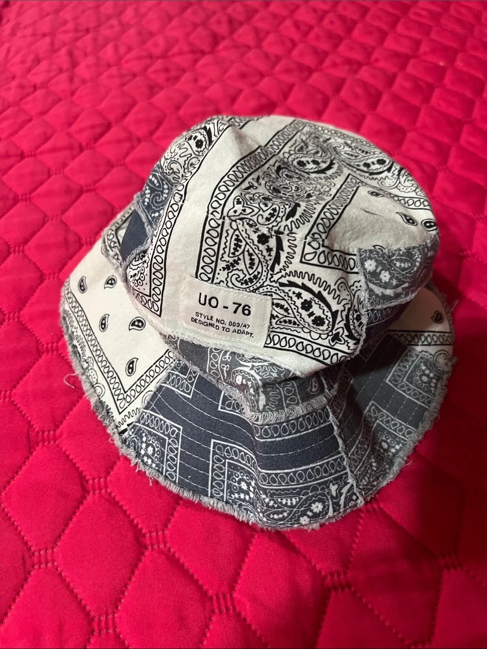 Urban Outfitters Gray and White Paisley Bandana Bucket Hat